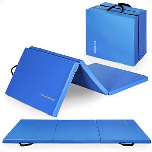 Tappetino Pieghevole GoGym 6x2ft Blu con Maniglie, Tappetino per Fitness e Yoga a 3 Pannelli - Product Image 1