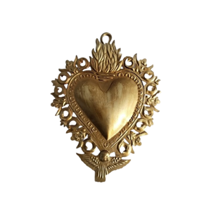 Coeur sacré en métal fini or antique suspendu coeur sacré Milagros pour décoration murale cadeau catholique et décor - Product Image 4