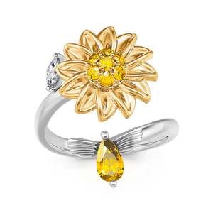 Anillo Giratorio de Plata de Ley con Diseño de Abeja y Girasol, Jeulia Rhythm of Life, con Circonita - Product Image 1