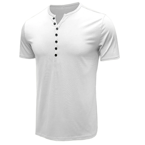 VSSSJ, camiseta de manga corta con botones y cuello en V de talla grande para hombre, camiseta de Color sólido, informal, transpirable, estampado, diseño en blanco de punto - Product Image 1