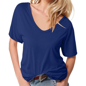 Wholesale Women's <b>T</b>-<b>Shirt</b> <b>V</b>- <b>Neck</b> Short Sleeve 100% Cotton Summer Solid Skin Soft Short Sleeve Basic Tees Tops - Product Image 4