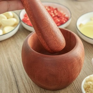 Bol de broyage en bois naturel pour mortier en bois massif d'ail et pilon à purée manuelle pour écraser les herbes et les épices - Product Image 5