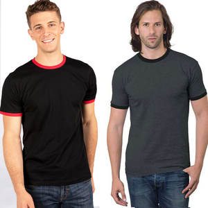 Premium for Level Ringer <b>Tee</b> 100% Cotton Knitted Unisex Crew Neck Contrast Details <b>Vintage</b> Anti-Wrinkle for DTG Screen Printing - Product Image 1