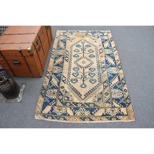 Alfombra Turca de 3.7x6 pies, Alfombra Vintage Decorativa, Alfombra de Lana con Diseño Floral Azul - Product Image 1