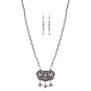 Urthn Vintage Fine Jewelry Set Rhodium and Gold Plated <b>Elephant</b> Design <b>Necklace</b> Copper with Zircon and Ruby Stones-1111317 - Product Image 1