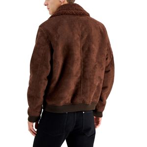Alfani Men's <b>Suede</b> <b>Bomber</b> <b>Jacket</b> Brown Size Medium High Genuine Sheep Skin Embroidered Stand Zippered Closure for Winter Spring - Product Image 2
