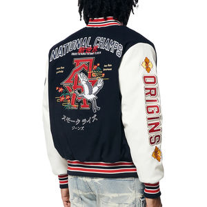 Vestes bomber classiques à épaules tombantes, logo brodé, hip-hop, streetwear, veste en cuir PU, veste universitaire pour hommes - Product Image 4