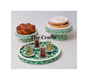 Support à gâteau au design classique avec plateau de service en bois et nacre de qualité supérieure pour la maison et l'hôtellerie - Product Image 4