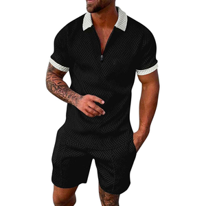 Custom Men's 2 Piece Casual Outfit Set Short Sleeve Zipper Polo Shirt & Shorts Summer Tracksuit in Multiple Colors - Product Image 6
