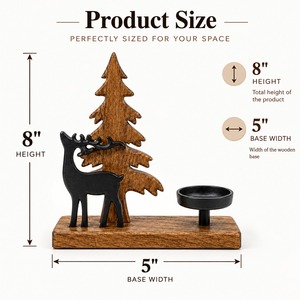 Wooden <b>Christmas</b> Deer <b>Tree</b> <b>Candle</b> Holder Rustic Tabletop Decor Winter Holiday Decoration Single-Piece Package - Product Image 3