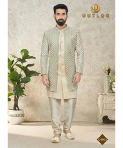 Achkan vert Punjabi, Bandhgala, Sherwani, Kurta pour homme, mariage, tissu personnalisable, style Pathani court, Salwar brodé moderne - Product Image 3