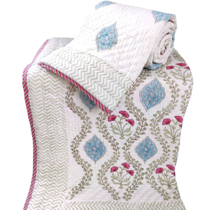 Couette d'hiver réversible 100% coton faite à la main, confortable, légère, traditionnelle, fabriquée à la main, imprimée en blocs. - Product Image 1