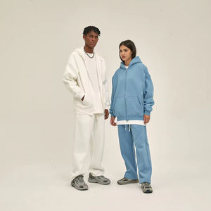 Sudadera con capucha y cremallera con logotipo personalizado Sudaderas con capucha de gran tamaño con cremallera de cara completa en blanco Sudaderas con capucha de algodón polar de doble capa - Product Image 1