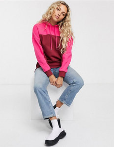Tendencia EE. UU. Moda Mujer Estilo Vintage Sudadera con capucha personalizada Pink & Maroon Colorblock Pullover Soft Quality Streetwear 2025 - Product Image 1