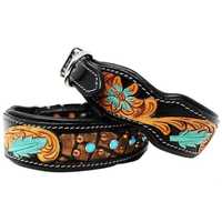 Collar de Perro de Cuero Acolchado Suave con Diseño Floral Tallado a Mano, Correa Ajustable y Cómoda para el Cuello de la Mascota, Accesorio Duradero Hecho a Mano para Perros