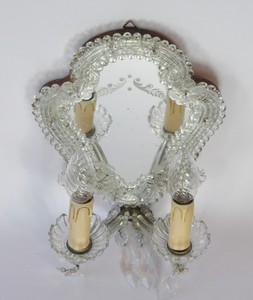 Beautiful Vintage Murano Glass <b>Wall</b> Mirror With Lamps, Venetian <b>Wall</b> <b>Sconce</b>, Floral <b>Wall</b> Hanging <b>Wall</b> Decor - Product Image 2