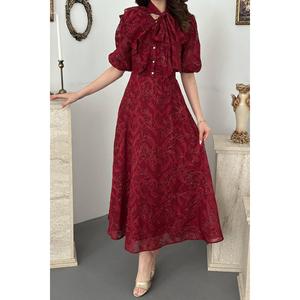 Vestido Azul con Lazo Rojo - Rojo - Product Image 4