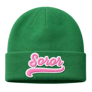 <b>Green</b> Soror Beanie <b>Hat</b> Greek Sorority Womens Pink & <b>Green</b> College Sisterhood Winter Knit Stylish Casual Apparel - Product Image 3