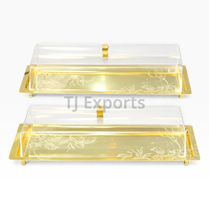 Servidor de Chocolate Acrílico Premium con Tapa Transparente y Base con Acabado Dorado para un Almacenamiento y Exhibición Elegante de Postres - Product Image 2