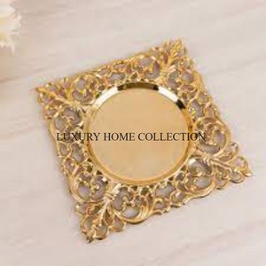 Admirable conception forme carrée métallique brillant poli décoration de Table maison vaisselle nourriture chargeur assiette prix abordable - Product Image 5