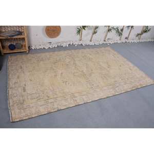 Alfombra turca Vintage grande de 5,2x8,2 pies Beige verde Patchwork lana látex respaldo Rectangular estilo pasillo para habitación de adolescentes alfombra - Product Image 3