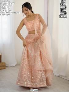 Lancement d'un nouveau filet en tissu Lehenga Choli semi-cousu avec des paillettes arc-en-ciel et Dori Work - Product Image 3