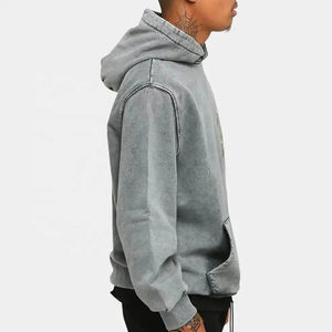 Vintage vieilli recadrée pierre sweats à capuche hommes 100% coton en détresse Patch broderie acide lavage Technique couture personnalisée - Product Image 2