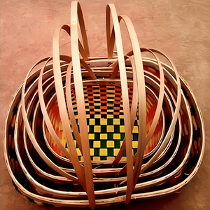 Artistic Handwoven <b>Bamboo</b> Nesting <b>Baskets</b> with Curved Slats and Colorful Base Decorative and Functional Set - Product Image 1