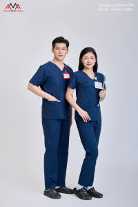 Ensemble de blouses médicales unisexes FMF WFX-CVC en tissu 52% coton, 45% polyester, 3% élasthanne, avec détection d'aiguilles, fabrication vietnamienne - Product Image 4