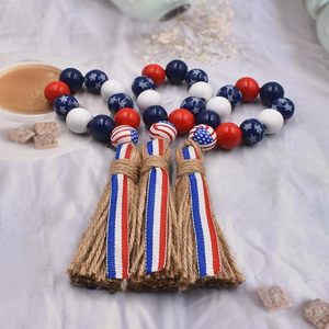 Servilletero con cuentas de madera con borla de cuerda, guirnalda de cuentas de madera para colgar en la pared, decoración para el Día DE LA Independencia - Product Image 1