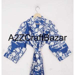 Bata Kimono India 100% Algodón para Mujer, Cuello en V, Cierre con Cinturón, Largo Completo, Suave y Transpirable, Estampado Floral, Ropa de Dormir - Product Image 3