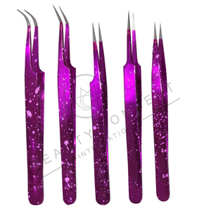 Pince à épiler droite ou incurvée durable pourpre moucheté d'extension de cils colorée la plus vendue par Beauty Concept International - Product Image 4