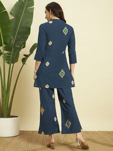 Premium Cotton Floral Kurti & Palazzo One Set <b>for</b> Women | <b>Summer</b> Short Slit Casual Ethnic Wear | Breathable Fabric - Product Image 6