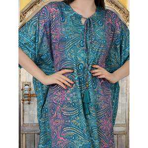 Caftán Largo de Seda Azul Rosa Ombre Paisley # 1626 Trajes de Baño para Mujer - Product Image 5