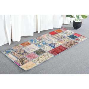 Vintage 2 X 4,5ft <b>Red</b> Turkish Wool Rug Handmade Large Area Tabriz Style Abstract Pattern Rectangular Hallway Design 10mm <b>Latex</b> - Product Image 4