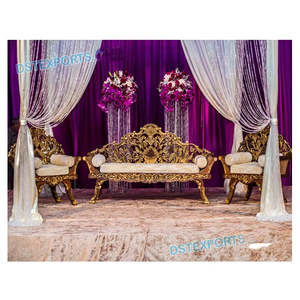 Ensemble de canapés de scène Walima musulman, ensemble de canapés sculptés de designer de mariage, nouveaux canapés en bois sculpté en métal - Product Image 1