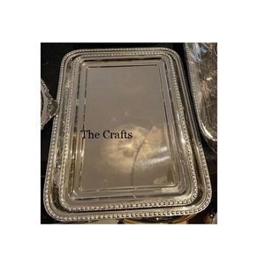 Plateau de petit-déjeuner en acier inoxydable au design avantageux pour la maison et l'hôtel, vaisselle décorative, plateau de service - Product Image 1