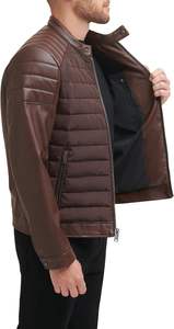 New Men's Mixed Media Faux Leather Pad Motocros <b>Racer</b> <b>Jacket</b> <b>Jacket</b> Man Stylish Windproof Leather Fashion <b>Jacket</b> - Product Image 5