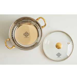 IndianArtVilla - Tazón de Acero Hecho a Mano de 950 ml con Tapa de Vidrio con Diseño Martillado y Perilla de Latón, Vajilla y Utensilios de Servicio - Product Image 6