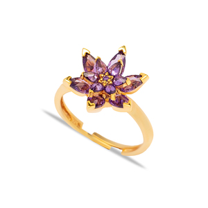 <b>Amethyst</b> CZ Stone Flower Design Wholesale 925 Sterling Silver Jewelry Adjustable Cluster <b>Ring</b> Jewellery - Product Image 1