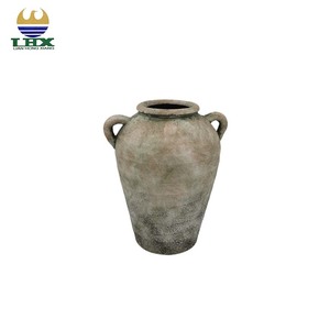 Jarrón de cerámica hecho a mano <span class=keywords><strong>con</strong></span> asas, maceta de terracota Vintage rústica, Wabi-Sabi jarrón <span class=keywords><strong>con</strong></span> arreglo floral, decoración del hogar para interiores y exteriores - Product Image 6