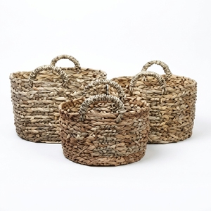 Juego de Cestas de Almacenamiento de Jacinto de Agua Tejidas a Mano Naturales con Asas, Macetas Redondas, Cestas de Lavandería, Decoración, Diseño de Arte Puro - Product Image 3