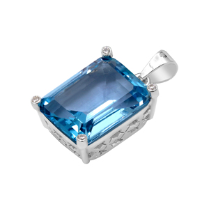 Pour les femmes topaze bleue naturelle et pendentif en pierres de Zircon cubique en bijoux en argent Sterling 925 pour la vente en gros - Product Image 2