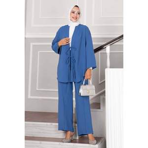 Indigo Front Tied Kimono Aerobin Hijab Conjunto de 2 piezas para mujer - Product Image 4