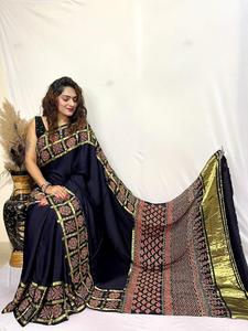 Sari de Georgette de Seda Gajji de Diseño para Mujer, de Alta Calidad, con Estampado Patola, para Ocasiones Especiales, con Bordado Gujarati - Product Image 2