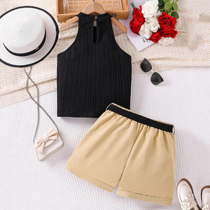 เสื้อเชิ้ตเปิดไหล่สำหรับเด็กวัยหัดเดินกางเกงขาสั้นลายทำด้วยมือชุดฤดูร้อนสำหรับเด็ก - Product Image 4