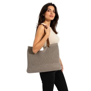 Bolso de Hombro Tejido para Mujer con Correa de Cuero, Bolso Tote Casual Elegante, Bolso de Ganchillo a la Moda, Bolso Tejido para Uso Diario - Product Image 1