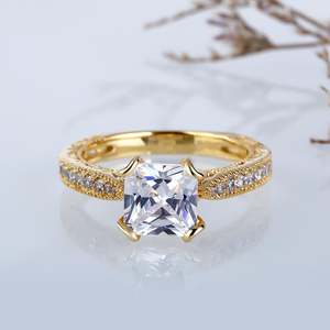 Jeulia Gold Tone Milgrain Princess Cut Diamond Sterling Silver Ring - Product Image 6