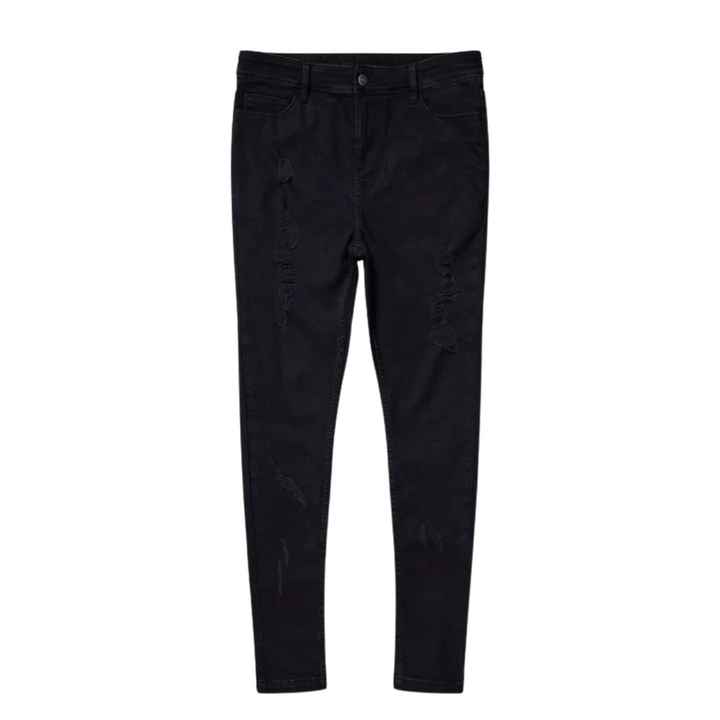 Mens Spray-On Ripped Jeans Black High-Rise Stretch Denim Extreme Fit Skinny Ripped Style Streetwear Mens Fashion Jean