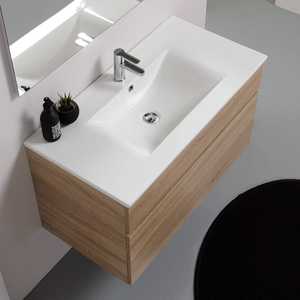Mobile Bagno Sospeso a Due Pezzi da 90 cm in Rovere Naturale di Shanghai, Elegante Set Bagno Italiano - Product Image 3